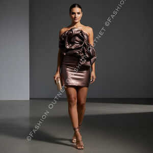 Zara 3D Fabric Flower Strapless Metallic Mini Dress Glamour Dark Romantic Sz S